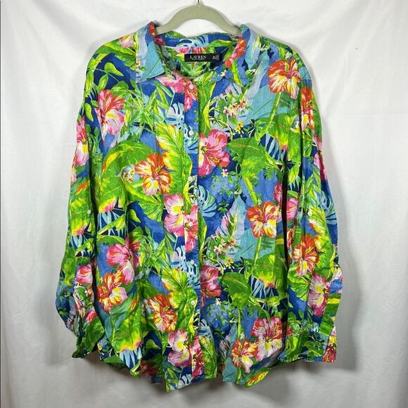 Ralph Lauren Tropical Floral Button Down Shirt 3X 100% Linen - Picture 2 of 6
